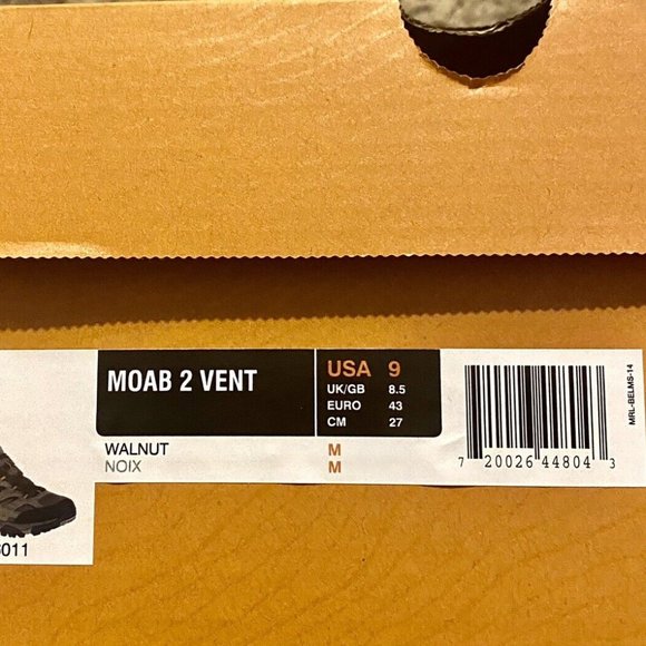 Merrell J06011 Men's Moab 2 Vent Hiking Shoe Walnut 9 New Fast Shipping - Picture 7 of 8